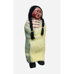 VINTAGE 5.5” Wood Body &‎ Celluloid Head American Indian Doll Marked Japan